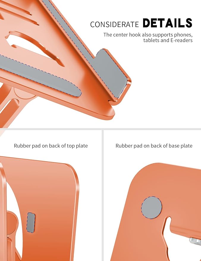 Laptop Stand, Ergonomic Adjustable Computer Stand for Collaborative Work, Foldable and Portable Heat Sink Computer Stands, Fits up to 15.6-inch Laptops (Orange)