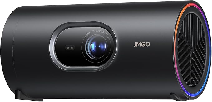 JMGO PicoPlay+ 1080P Smart Portable Projector, Google TV, 450 ISO Lumens, 8W Dolby Digital, 3D-Active, HDR10, Mini Projector with WiFi & Bluetooth for Home Party, Outdoor, Including Optical Filter