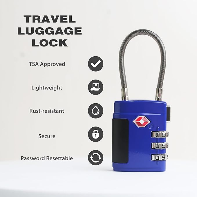 Combination TSA Locks for Luggage, Locker, Luggage Locks TSA Approved, Small Combo Cable Padlock with Code for Gym Locker, Suitcase, Gun Case, Backpack Bag Zipper, Storage Box, Travel Case