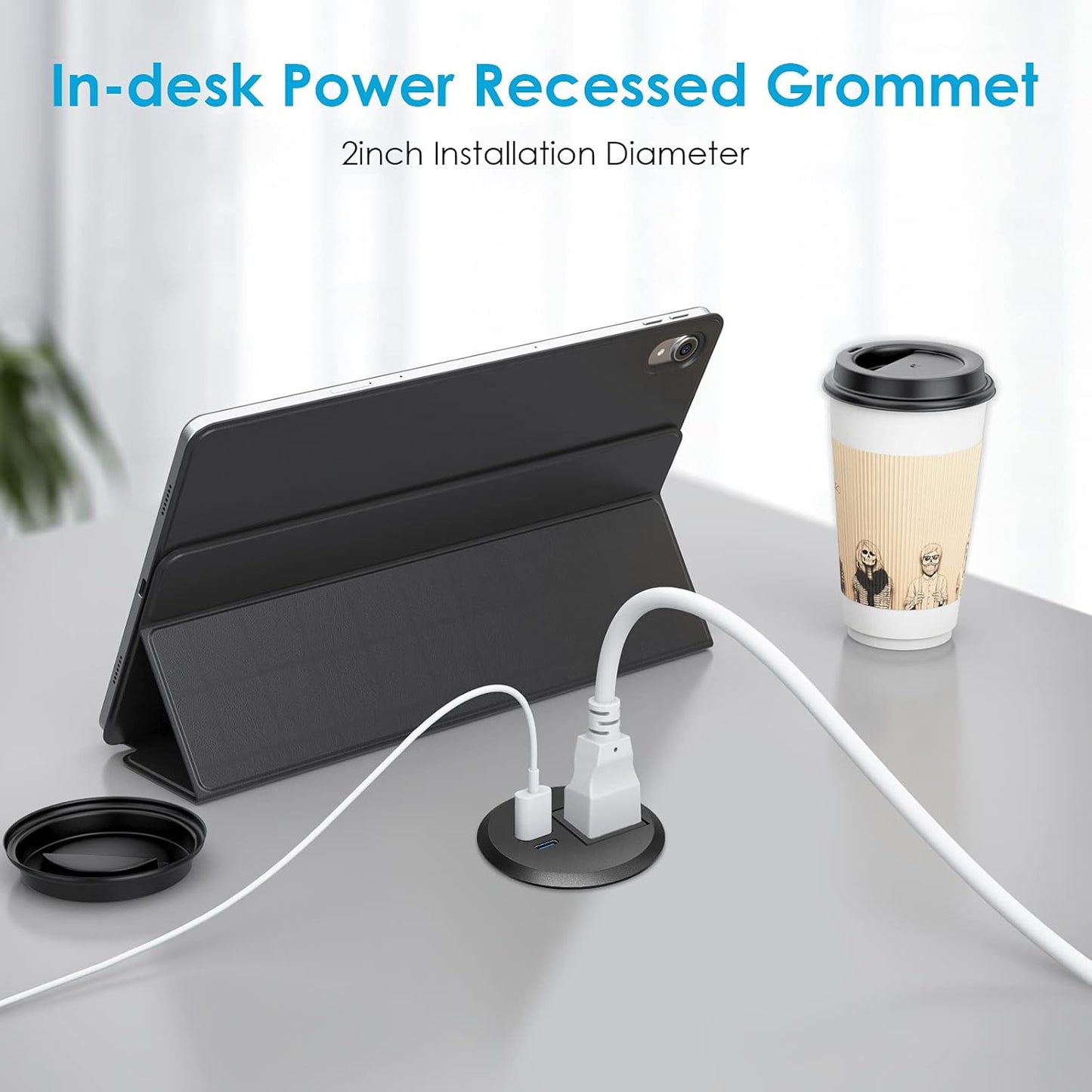 Desktop Power Grommet, 2 inch, USB C PD 20W Fast Charging Station, Desk Hole Recessed Power Outlet,ETL Listed (1, 6 FT Cable)