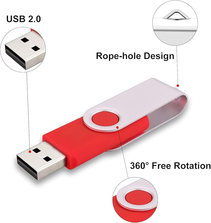 10pcs 16GB USB Flash Drives USB 2.0 Thumb Drive Bulk Pack Swivel Memory Stick 16 GB Fold Storage Jump Drive Zip Drive, 10 Pack Red