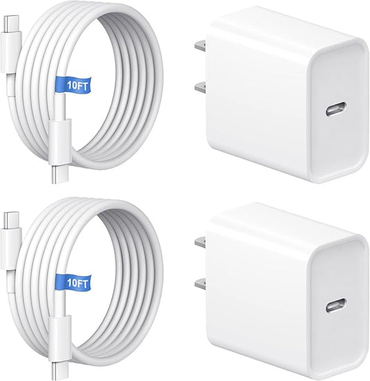 iPhone 17 Charger Fast Charging 20W USB C Charger Block & 10FT Fast Charging Cable Compatible with iPhone 17/17 Air/17 Pro/17 Pro Max/16/15 Series/iPad Pro and More