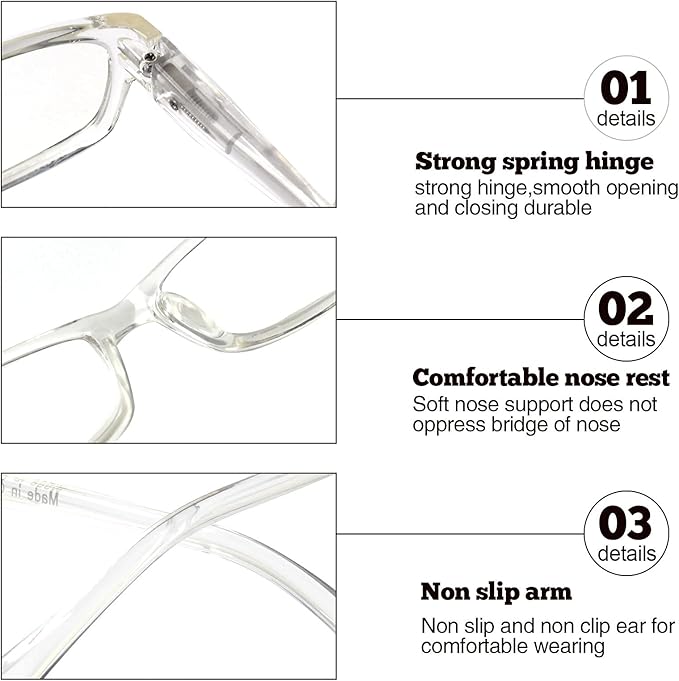 VIDEBLA 5 Pack Computer Reading Glasses Men and Women Anti Eyestrain Blue Light Blocking Glasses for Reading (5 Clear, 2.75)