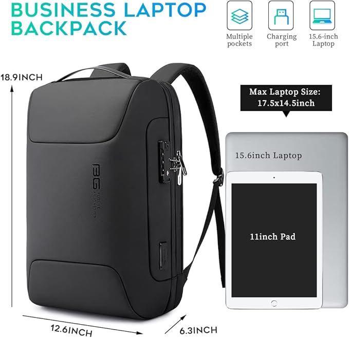 BANGE Anti Theft Business Backpack Fits 15.6 Inch Laptop,Smart Work Backpack with USB Charging Port for Office Work Airplane Business Travel