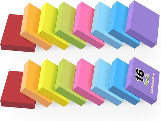 1.5 x 2 in Sticky Notes Mini,1600 Sheets Small Sticky Pads,16 Pads Bright Colors Self-Stick Pads,100 Sheet/Pad Colorful Bulk Tiny Pads Ideal for Office,Home,School,Meeting,Notebook Supplies