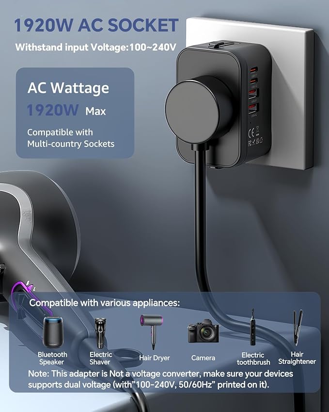 Universal Travel Adapter with 2 PD20W USB-C & 2 QC18W USB-A Ports, Fast Charging International Power Plug Adapter, All-in-One Worldwide Adaptor Converter Wall Charger for US EU UK AUS Asia