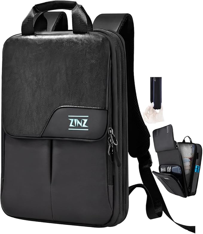 ZINZ Slim & Expandable Laptop Backpack 15.6 16 17 inch Travel Business Backpack Water-Resistant Daypack for Men and Women，Black