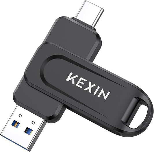 KEXIN Dual 64GB USB C Flash Drive 3.0 USB-A & Type-C Thumb Drive 100MB/s Swivel USB Drive 64GB Memory Stick for Smartphone Tablet iPhone 15/16 Car Game Console, Black