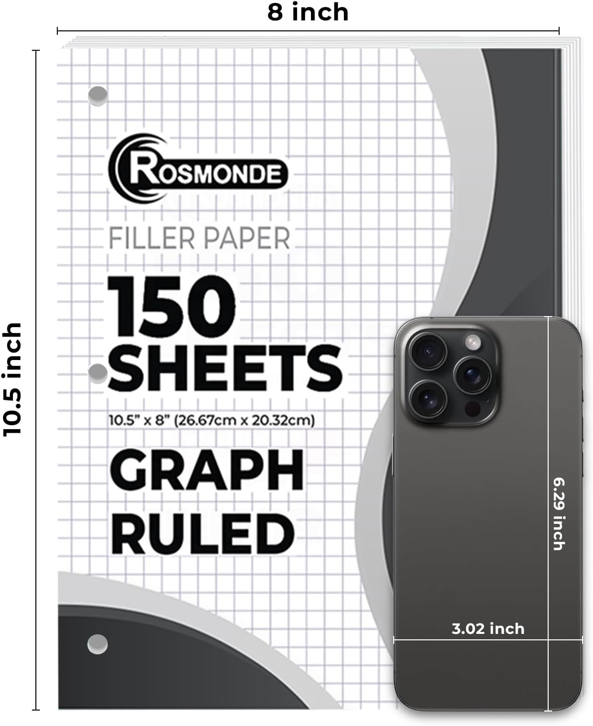 7200 Sheets Graph Paper Bulk, 48 Pack, Bulk Loose Leaf Paper, 4x4, 8" x 10.5", Bulk Grid Paper, Thick Graphing Paper, Fights Ink Bleed, 3 Hole Punched, Quad Ruled Sheets, Bulk School Supplies