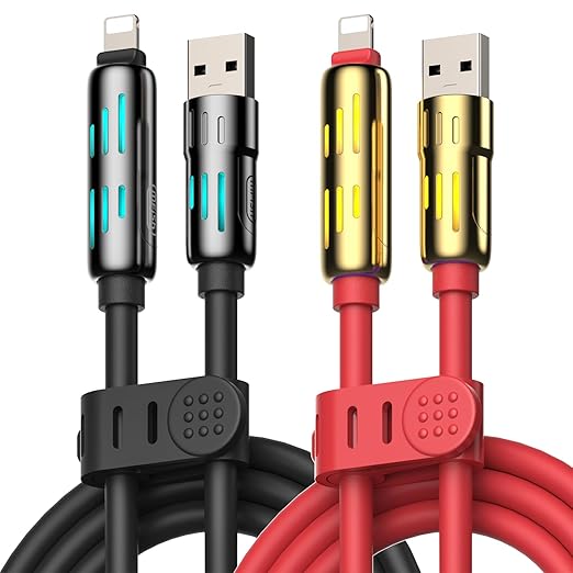 MFish 240W 4-in-1 Universal USB Charging Cable [2 Pack, 6.6ft] – Fast Charger Cord with USB-A, Dual USB-C & Lighting, for iPhone 14/15/16/17 Series, iPad & MacBook & More (2PACK, Black+Red, 6.6Ft)