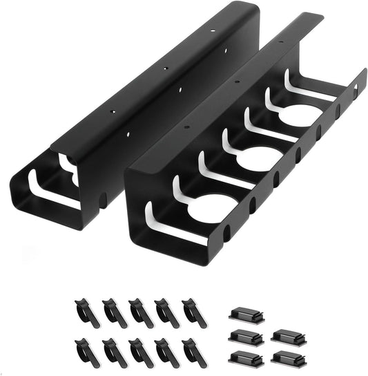 2 Pack Under Desk Cable Management Tray, 17" Wire Organizer for Power Strip, No Drill or Screw Mount, Easy Install Cord Raceway for Desk & Home, Black