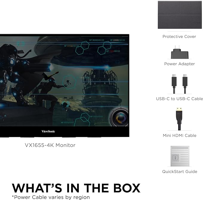 ViewSonic VX1655-4K 15.6 Inch 4K UHD Portable LED IPS Monitor with 2 Way Powered 60W USB C, Mini HDMI, Dual Speakers, and Built-in Stand with Tripod Mount