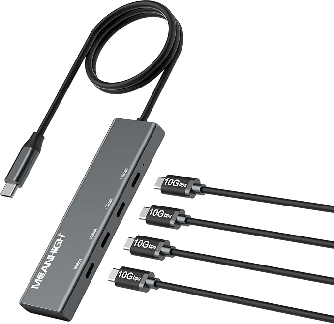 USB C Hub 10Gbps, 4 Ports USB 3.2 Adapter with 4 USB-C 3.2 Ports, 100W Power Delivery, High Speed Multiport Splitter Compatible with MacBook Pro/Air, iMac, iPad Pro
