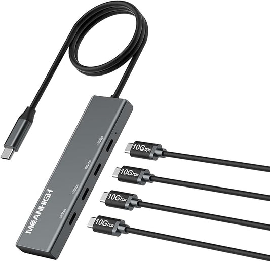 USB C Hub 10Gbps, 4 Ports USB 3.2 Adapter with 4 USB-C 3.2 Ports, 100W Power Delivery, High Speed Multiport Splitter Compatible with MacBook Pro/Air, iMac, iPad Pro