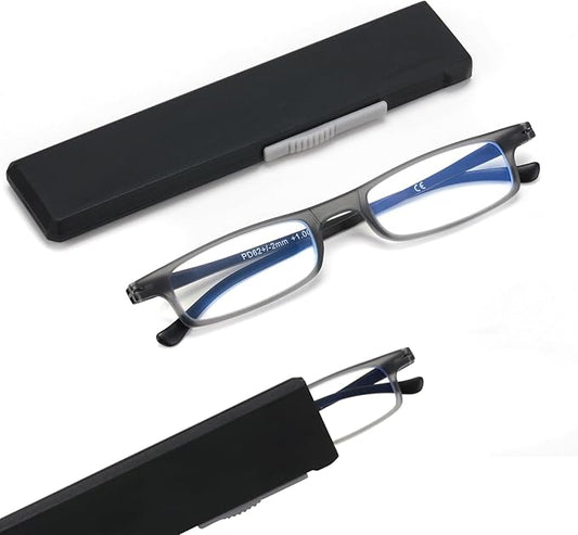 Ultra thin Lightweight Folding Reading Glasses Women Men TR90 Blue Light Blocking Anti UV/Eyestrain Foldable Compact Computer Readers Portable Unique Stretchable Slim Flat case Gunmetal +2.5