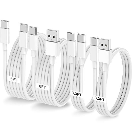 Car Carplay Cable for iPhone 17 16 15, 2-Pack [3.3FT+6FT] 60W USB C to USB C Cable And 2-Pack [3.3FT+6FT] USB A to USB C Cable for iPhone 17 16 15，for Galaxy S25 S24, for iPad, for MacBook and More