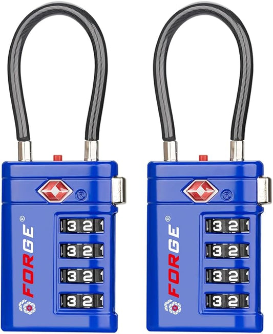Forge TSA Approved Luggage Locks 4 Digit Combination TSA Travel Locks with TSA008, Open Alert Indicator, Zinc Alloy Body for Luggage, Suitcase, Backpack, and More. Blue 2 Locks.