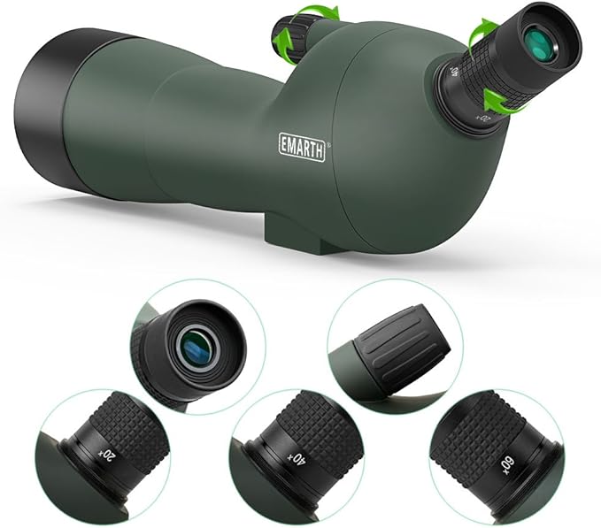 Emarth 20-60x60 45 Angled Spotting Scope for Target Shooting, w/14 Tripod/Phone Adapter/Carry Bag, 1.37lb, Waterproof Fogproof BAK4 Prism HD Spotting Scopes for Hunting Birding as Gift Bulk/Wholesale