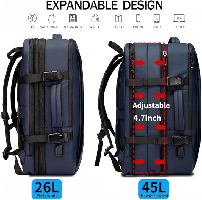 BANGE 45L Travel Backpack, Expandable Backpacks,Traveling Business Backpack For 17.3” Laptop,Airport Suitcase Backpack For Men