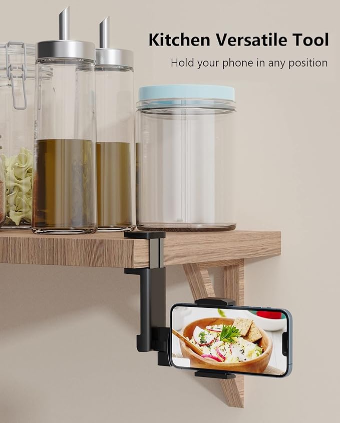 MiiKARE Travel Essentials Airplane Phone Holder, Universal Handsfree Phone Mount for Flying with 360 Degree Rotation, Travel Must Haves Phone Stand for Desk, Tray Table, Black&Black