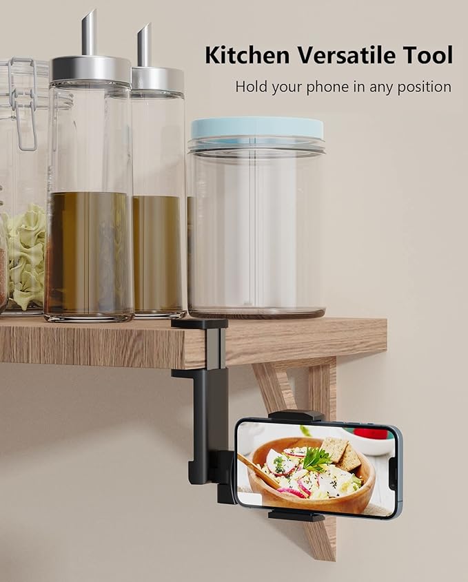 MiiKARE Travel Essentials Airplane Phone Holder, Universal Handsfree Phone Mount for Flying with 360 Degree Rotation, Travel Must Haves Phone Stand for Desk, Tray Table, Black&Black&Black