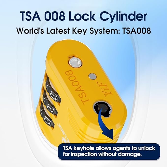 SURE LOCK TSA Locks for Luggage, TSA Approved Luggage Locks with Open Alert, 008 Key for High Security, Easy Read Dials, Zinc Alloy Body, Locker Lock for Suitcase, Gym, Travel(Yellow 4 pk)