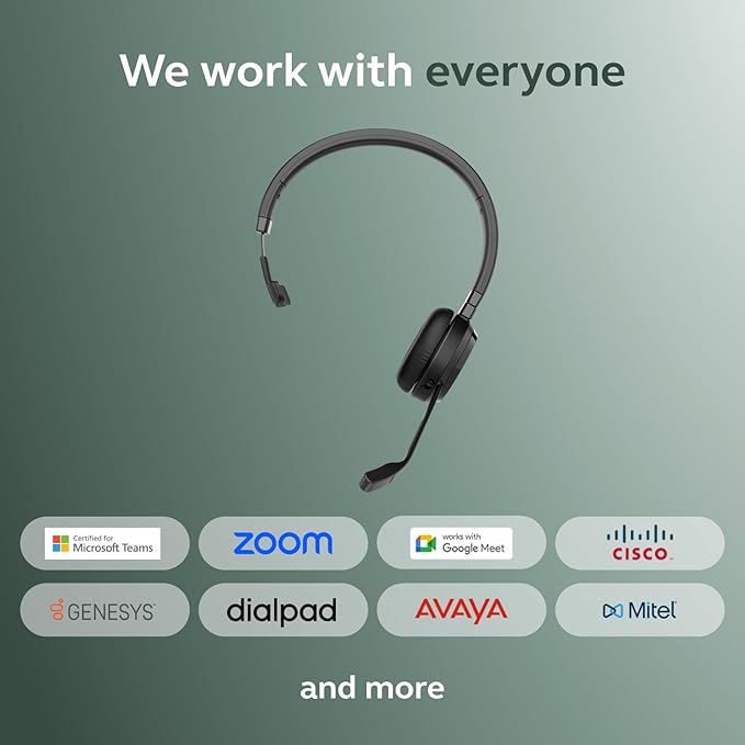 Jabra Evolve 65 TE (Third Edition) Wireless Single-Ear Headphones - Noise-Canceling Mic, 16 hr Battery Life, Dual Connectivity, MS Teams Certified, Supports Other Platforms, Black