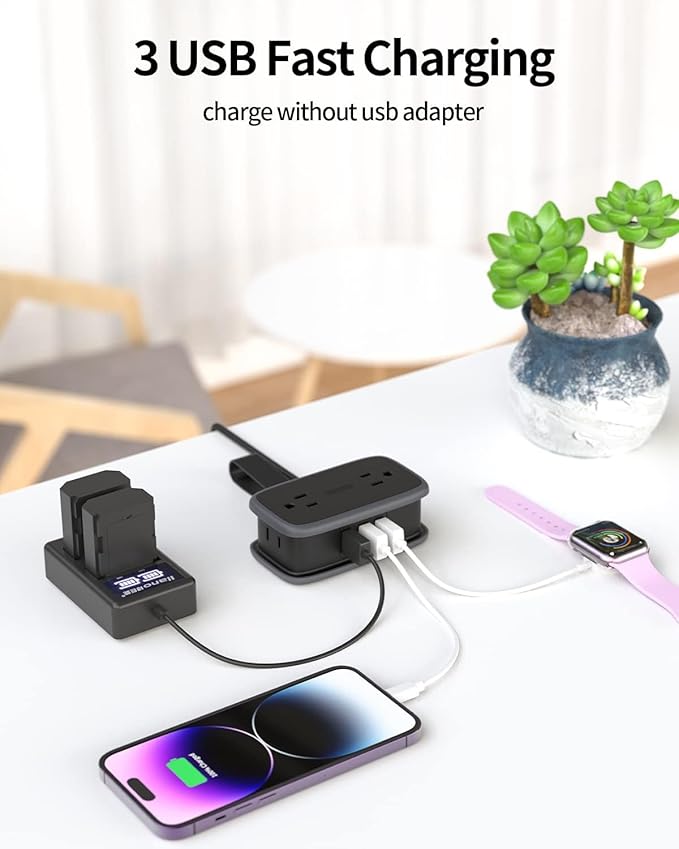 Travel Power Strip with USB Ports, NTONPOWER 4ft Flat Plug Wrapped Around Short Extension Cord with 4 Outlets 3 USB Ports, Compact for Cruise Travel Essential Hotel Home Office, Black