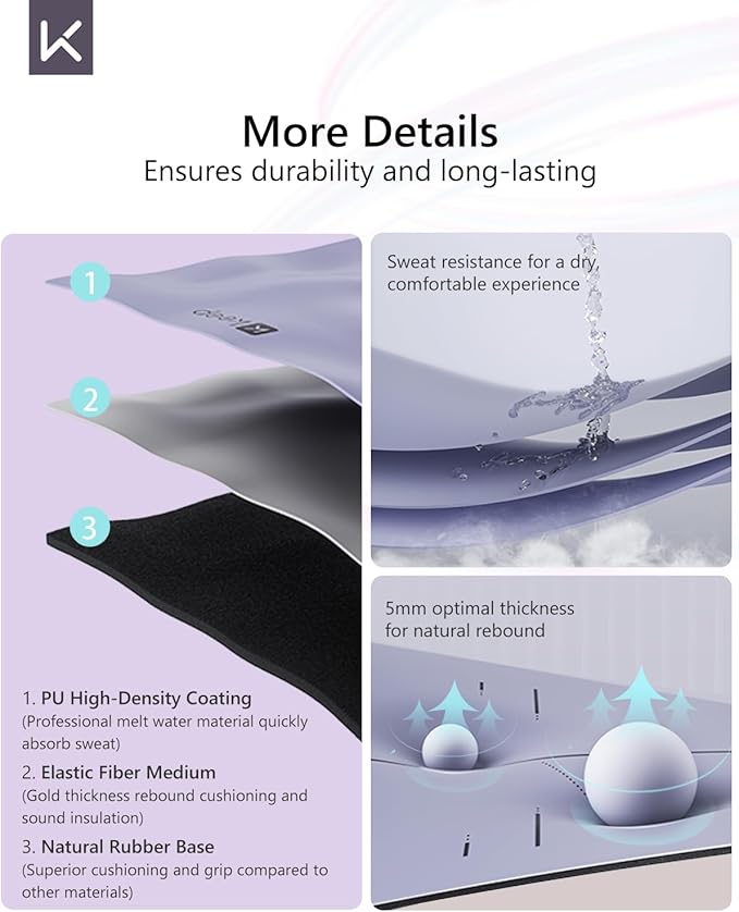 KEEP Professional Yoga Mat with Strap for Men and Women, 5mm Heavy High-Density Natural Rubber Mat for Premium Material Superior Grip, Non-Slip, Eco-Friendly 72"x26" Exercise Mat