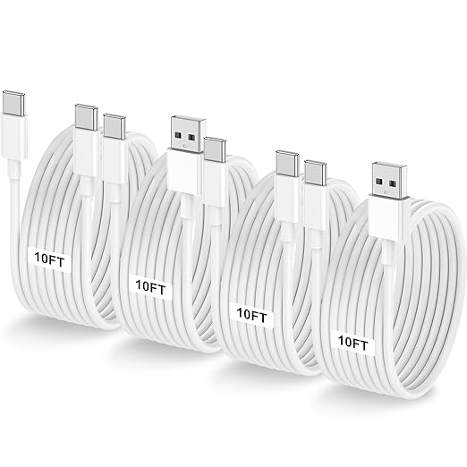 Car Carplay Cable for iPhone 17 16 15, 2-Pack 10FT 60W USB C to USB C Cable And 2-Pack 10FT USB A to USB C Cable for iPhone 17 16 15，for Galaxy S25 S24, for iPad Pro/Air, for MacBook Pro/Air and More