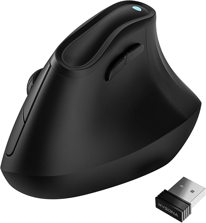 57° Ergonomic Wireless Tower Mouse, Vertical Quiet Ergo Mouse, Bluetooth(BT5.0,BT3.0)&2.4G, (800/1200/2400/2400/4000), 7 Buttons for Windows, macOS, iPadOS, Laptop, PC, Black