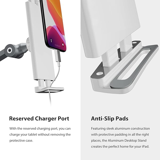 BEWISER iPad Desk Mount, Tablet Holder for Desk or Bed,Rotate 360 Degrees of Flexible, Height and Angle Adjustable, Aluminium Alloy Arm Clamp Mount Compatible with4.7-15.6" Screen (Space Gray)