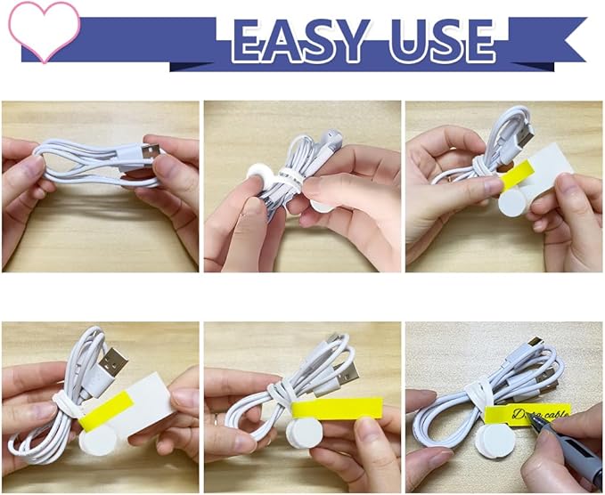 Kanemc 7.9'' Silicone Cord Tie Included Tags, Magnetic Long Cable Ties Reusable Straps Twist Ties Elastic Magnetic Ties For Wrapping Cables Bundles (10Pcs-White)