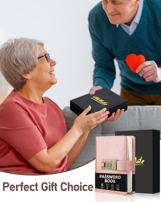 WEMATE Password Book with Lock, Password Book with Alphabetical Tabs 600+ Password Space,Password Organizer Logbook with Lock, Password Keeper for Computer & Website Logins 4.33 X 6.18 Inch Rose Gold