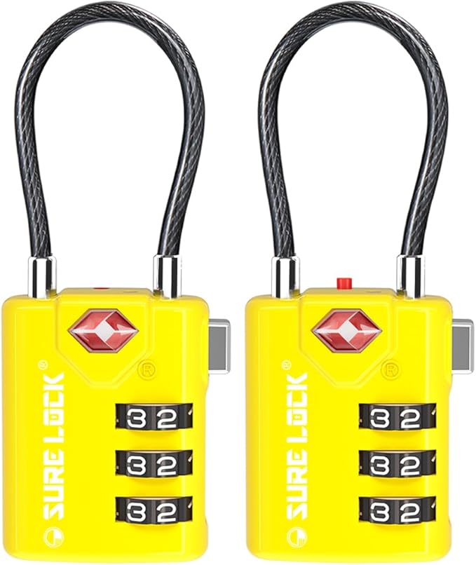 SURE LOCK TSA Compatible Travel Luggage Locks, Inspection Indicator, Easy Read Dials TSA Approved with Zinc Alloy (2, Yellow)