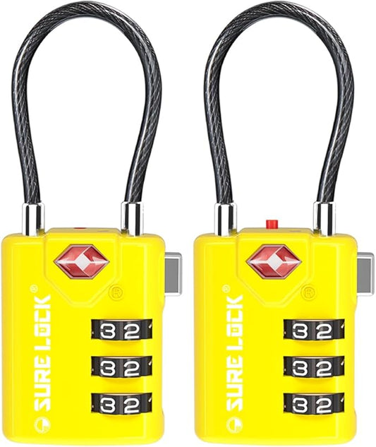 SURE LOCK TSA Compatible Travel Luggage Locks, Inspection Indicator, Easy Read Dials TSA Approved with Zinc Alloy (2, Yellow)