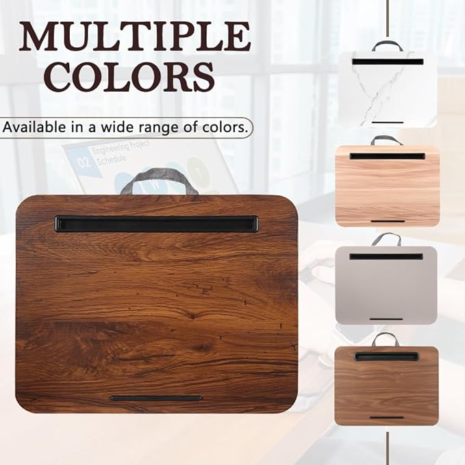 Portable Laptop Desk Fits Up to 16“ Laptops, with Tablet Slot, Built-in Cushion, Great for Home & Office,Lap Desk for Laptop,Lap Desk with Cushion (Rustic Brown, Medium)