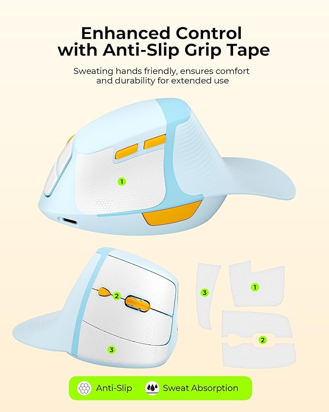 seenda Ergonomic Mouse Rechargeable, 2.4G USB & Type C Vertical Wireless Ergo Mouse with Instant Desktop Return Key, Quiet Click, Palm Rest, Anti-Slip Optical Mice for Mac OS, Windows, Blue