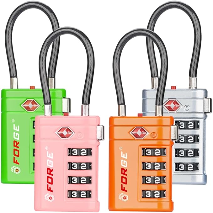 Forge TSA Approved Luggage Locks 4 Digit Combination TSA Travel Locks with TSA008, Open Alert Indicator, Zinc Alloy Body for Luggage, Suitcase, Backpack, and More.4 Colors 4 Locks with Pink.
