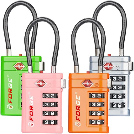 Forge TSA Approved Luggage Locks 4 Digit Combination TSA Travel Locks with TSA008, Open Alert Indicator, Zinc Alloy Body for Luggage, Suitcase, Backpack, and More.4 Colors 4 Locks with Pink.