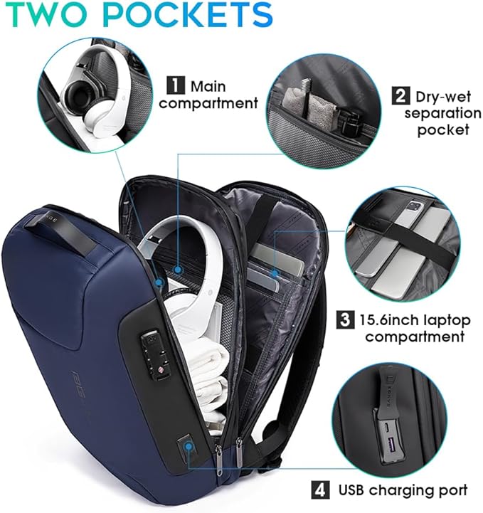 BANGE Anti Theft Business Backpack Fits 15.6 Inch Laptop,Lock Backpack with USB3.0 Charging Port for Office Work,Slim Laptop Backpack for Men and Women