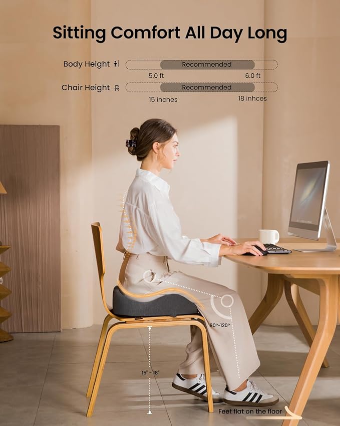 ProtoArc Seat Cushion, Office Chair Cushion for Sciatica, Coccyx Cushion, Ergonomic Memory Foam Seat Cushion for Car, Home, Pressure Relief Pad for Hip, Tailbone, All Day Comfort - Dark Gray