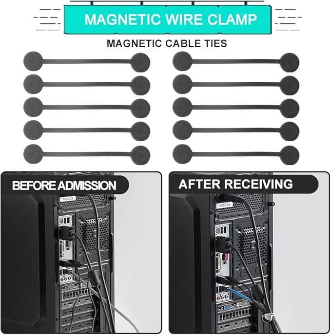 Kanemc Magnetic Cable Holder, Silicone Cord Wrap Elastic Twist Ties Magnetic Cable Keeper For Travel Cables Storage (10Pcs-Gray)