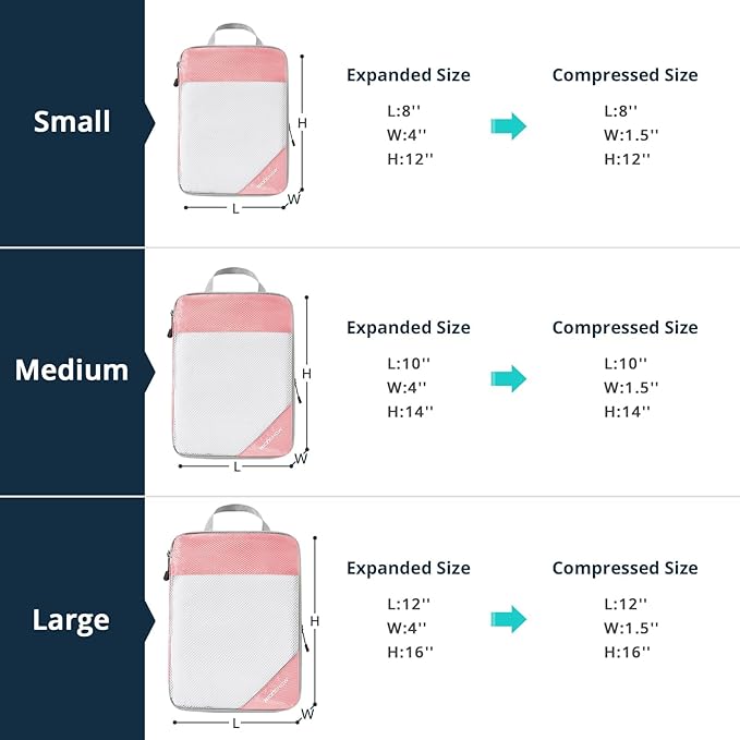9 Set Compression Packing Cubes for Travel - Compressible, Lightweight, and Space-Saving Packing Cubes, Travel Essentials for Women, Pink