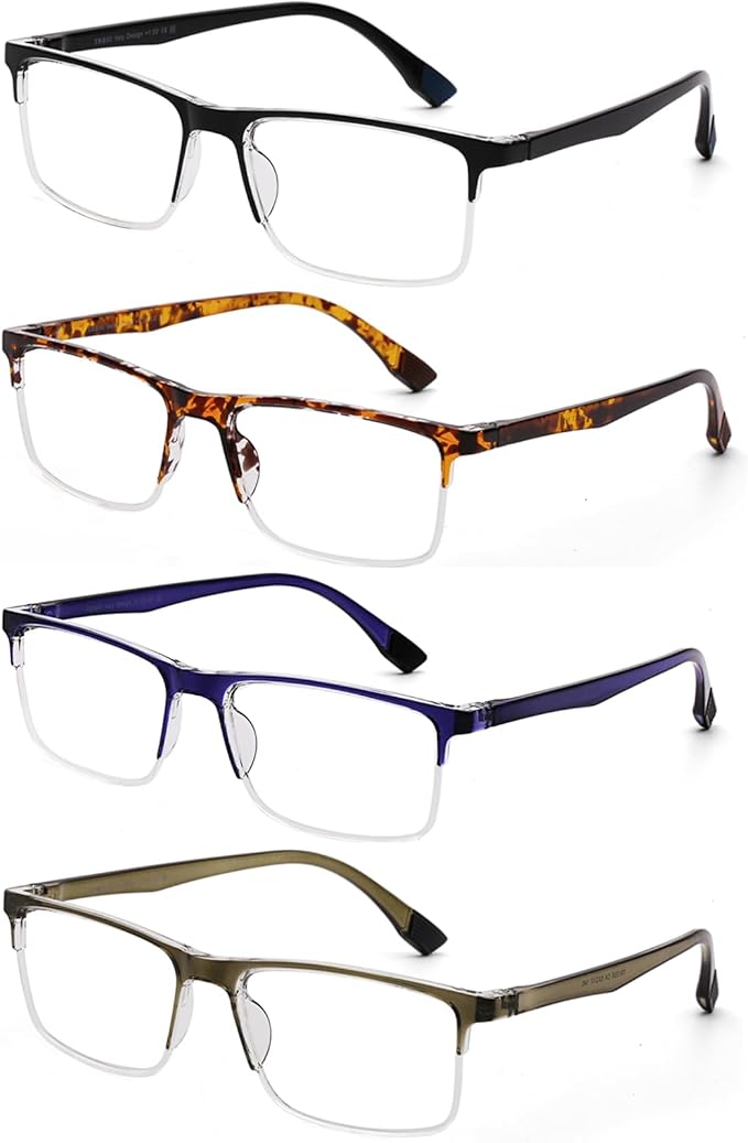 DOOViC Reading Glasses 4 Pack Blue Light Blocking Anti Eyestrain Flexible Lightweight Computer Readers for Men Women
