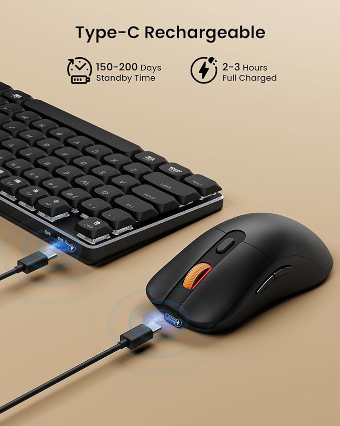 ProtoArc Mechanical Keyboard and Mouse, KM310 Wireless Rechargeable Aluminum Keyboard Mouse, 2.4G+Dual Bluetooth, Low Profile Keys, Red Switches, Multi-Device, for Windows/Mac - Black