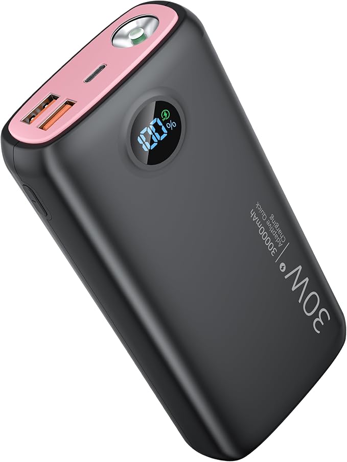 Portable Charger, 30000mAh QC4.0 PD3.0 30W USB C Fast Charging, Power Bank with 3W Flashlight and Led Display, External Battery Pack Travel Essentials for iPhone 17 16, Galaxy, LG, Tablet, and More