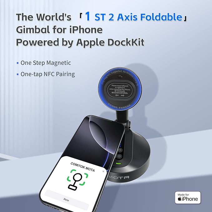 MOTA Tripod Stand Only for iPhone, 360 Degree Auto Tracking Stand for iPhone Support Native Camera and All Apps, 2 Axis Foldable Phone Holder for Video Recording with Remote Control for Desk