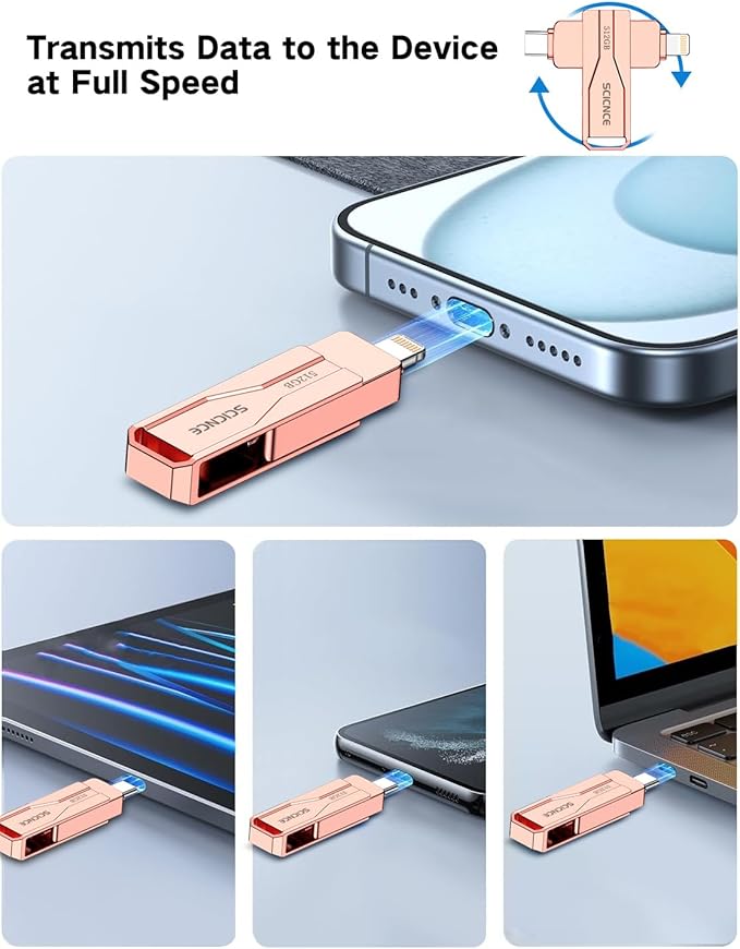 SCICNCE 512GB Flash Drive Intended for iPhone iPad, Memory Stick Storage for Photos and Videos Backup, Compatible with iPhone iPad Android PC, Plug and Play, No Application Required (Rose Gold)