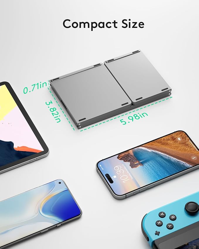 Samsers Foldable Bluetooth Keyboard with Touchpad, Portable Wireless Keyboard with Stand Holder, Rechargeable Full Size Ultra Slim Pocket Folding Keyboards for Android Windows IOS Tablet & Laptop-Gray